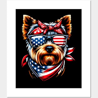 USA 4th Of July Patriotic American Yorkshire Terrier flag us Posters and Art